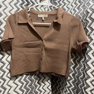 Brand new Hazel Moon Brown Ribbed Button-Up Crop Top